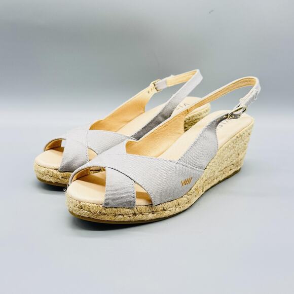 Viscata Sandals Womens 9 Gray Canvas Wedge Espadrille Slingback Shoes Barcelona - Picture 4 of 13